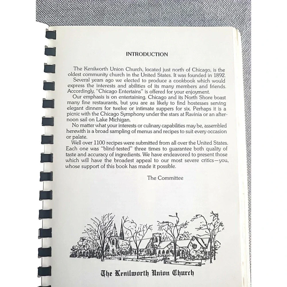 Chicago Entertains Vtg Cookbook Kenilworth Union Church Illinois 1st Edition